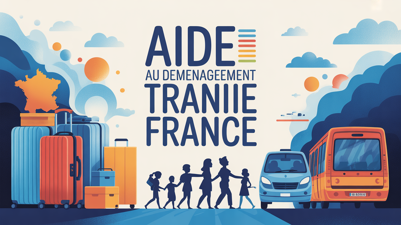 Illustration aide au demenagement France Travail valises cartons carte France