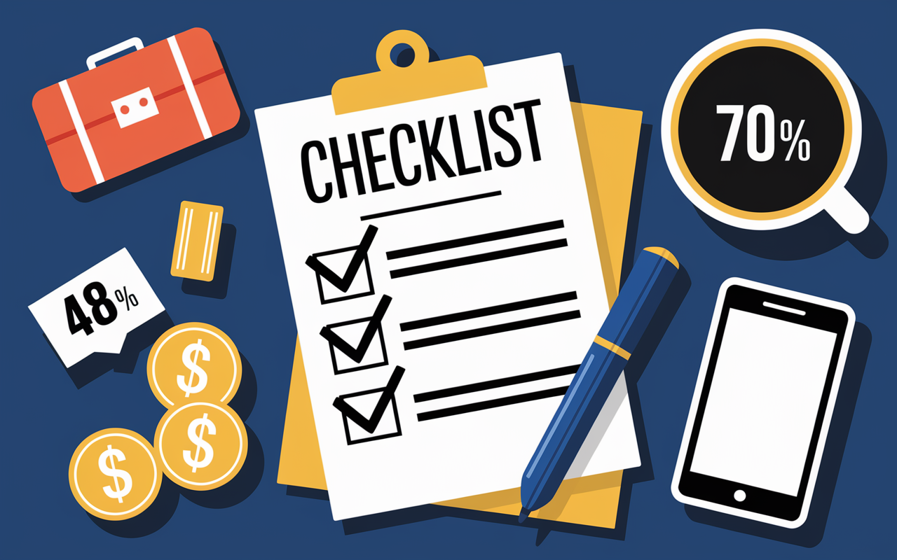Checklist aides emploi logement mobilité pictogrammes