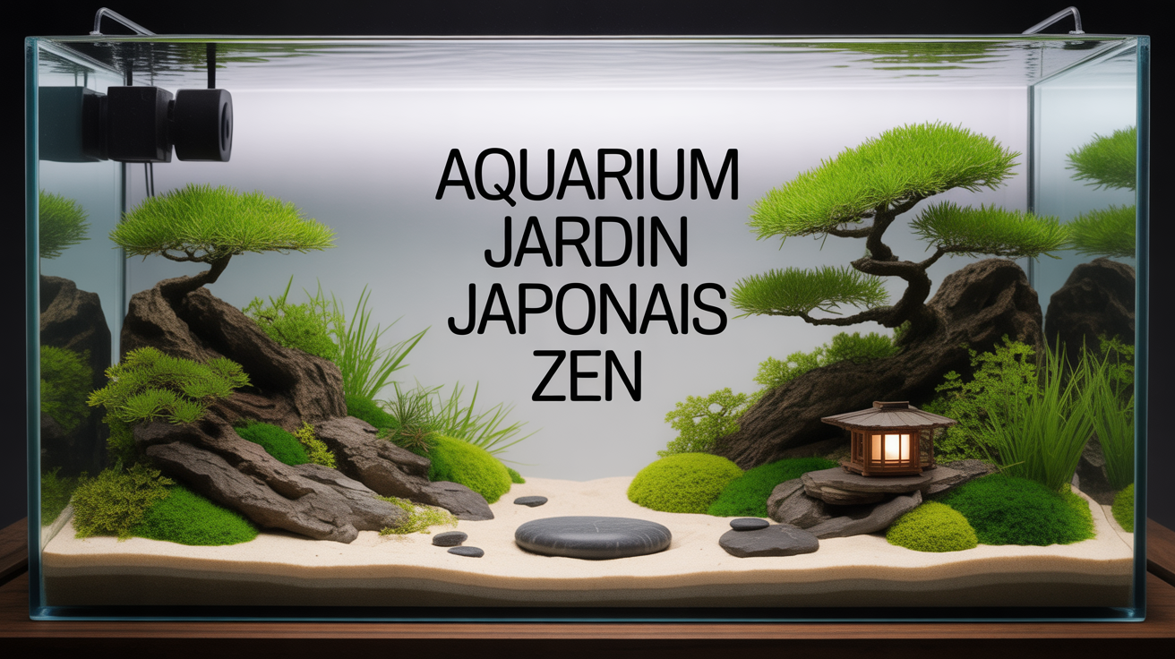 Aquarium transformé en jardin japonais zen miniature sable pierres lanternes
