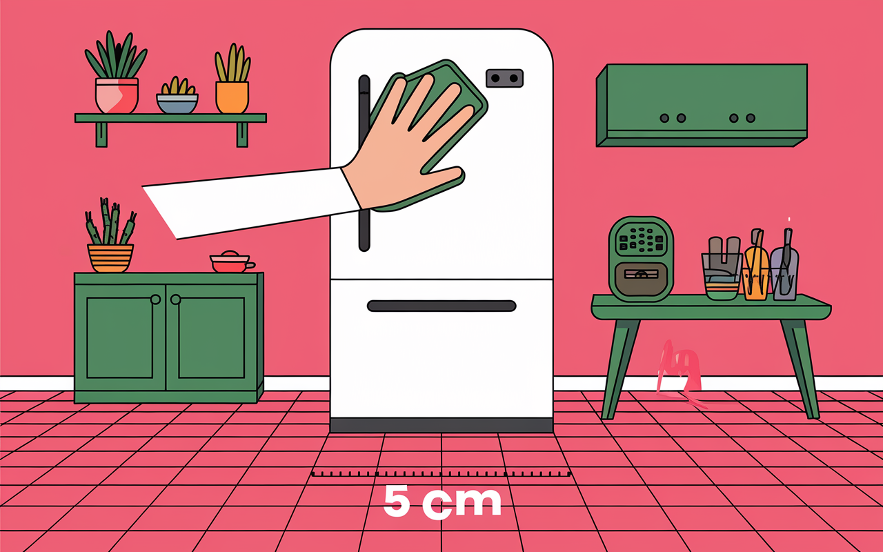 Nettoyage, réglage, distance 5 cm, prise pour frigo neuf après transport