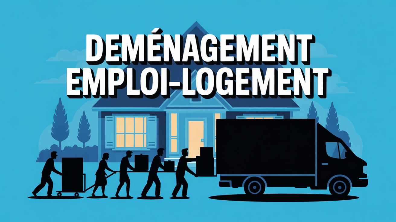 Illustration de déménagement emploi logement silhouettes cartons