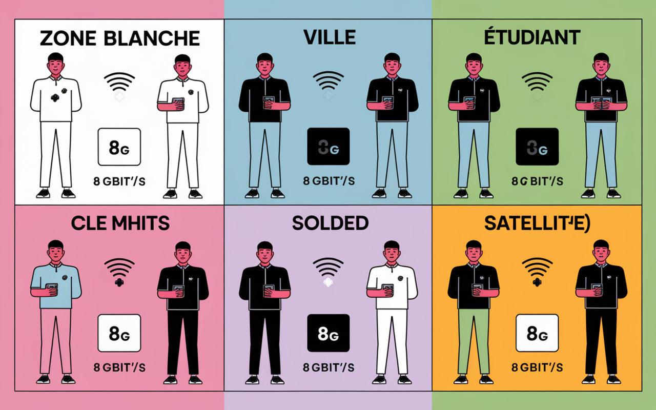 Tableau comparatif box 5G, clé 4G, satellite, ville et zone blanche