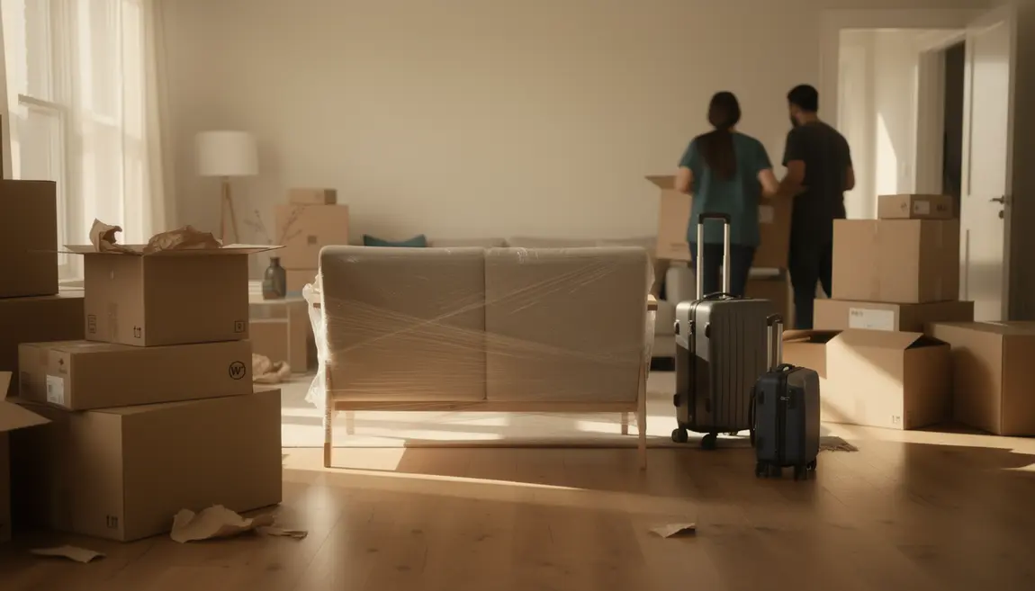 salon rempli cartons meubles proteges demenagement international
