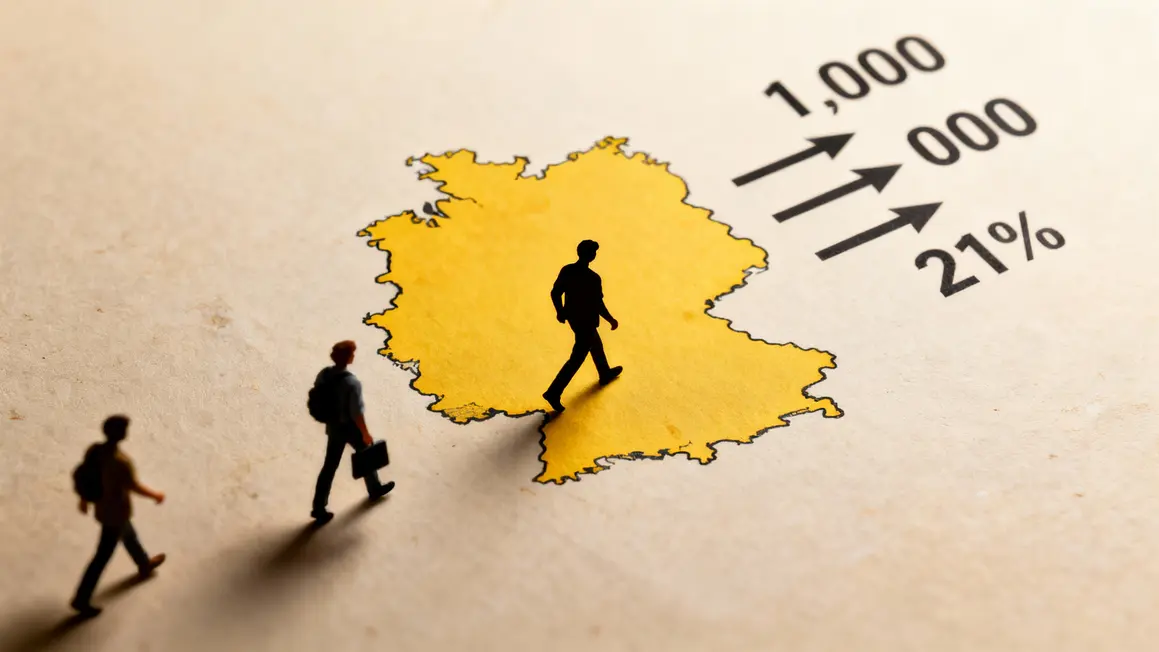 Graphique silhouettes quittant Allemagne avec chiffres