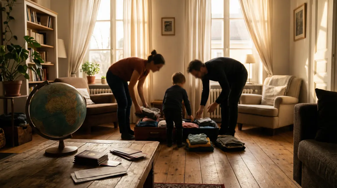 famille expatriation valises globe passeports