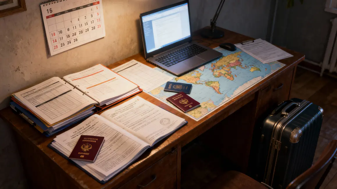 bureau avec dossiers formulaires visa passeport demenagement