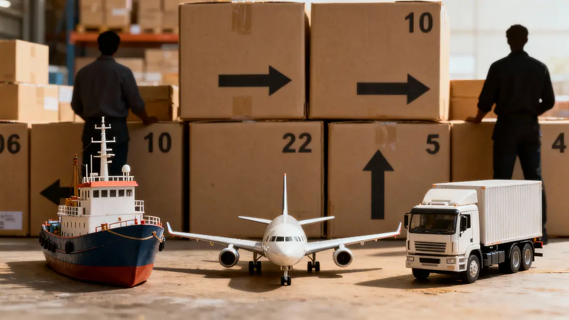 Logistique transport international cartons bateau avion camion
