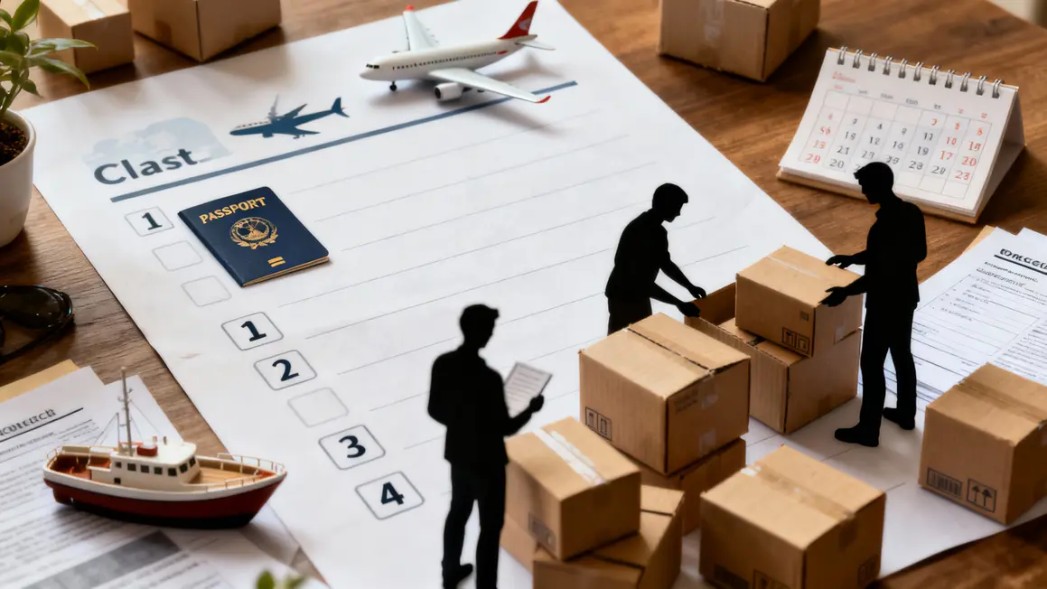 Checklist étapes déménagement Afrique pictogrammes