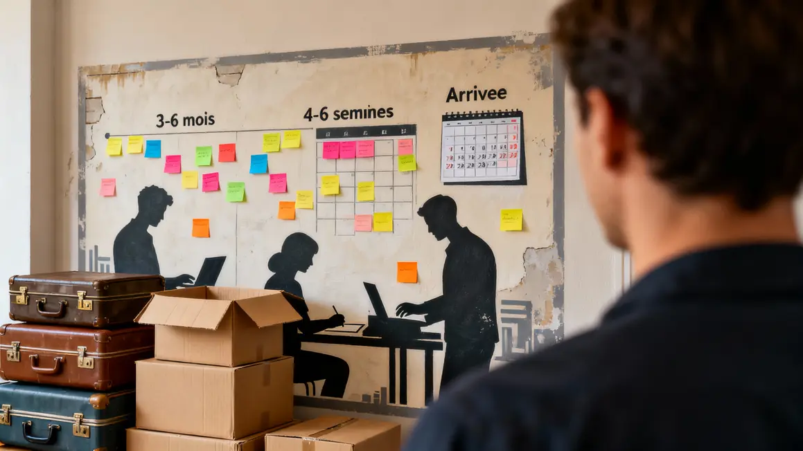 tableau calendrier post-it organisation cartons demenagement maroc
