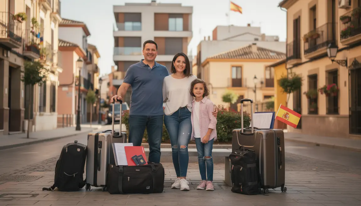 Famille valises devant ville espagnole NIE empadronamiento