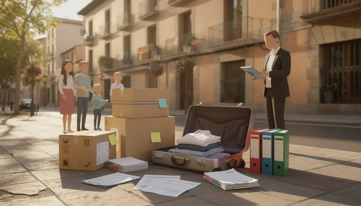 Demenagement Espagne famille et professionnel devant immeuble
