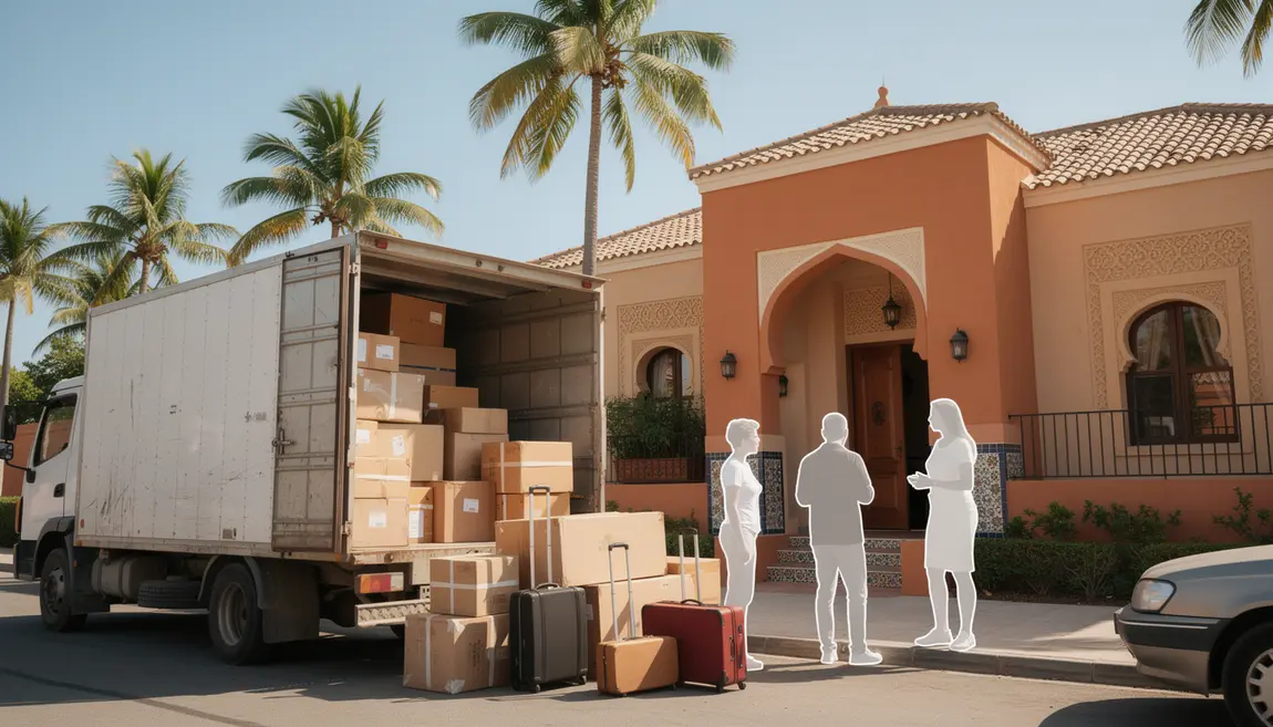 camion de demenagement devant maison marocaine lumineuse