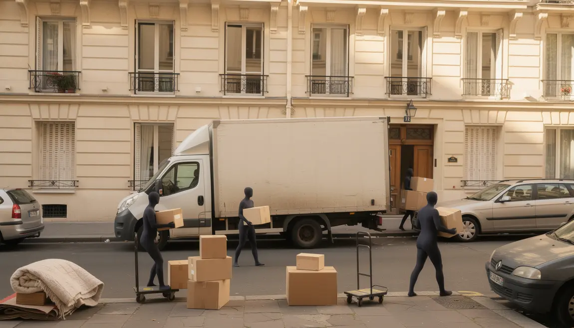 Camion de déménagement devant immeuble Paris société fiable