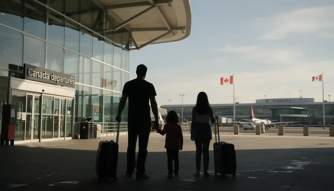 famille valises devant aeroport direction canada