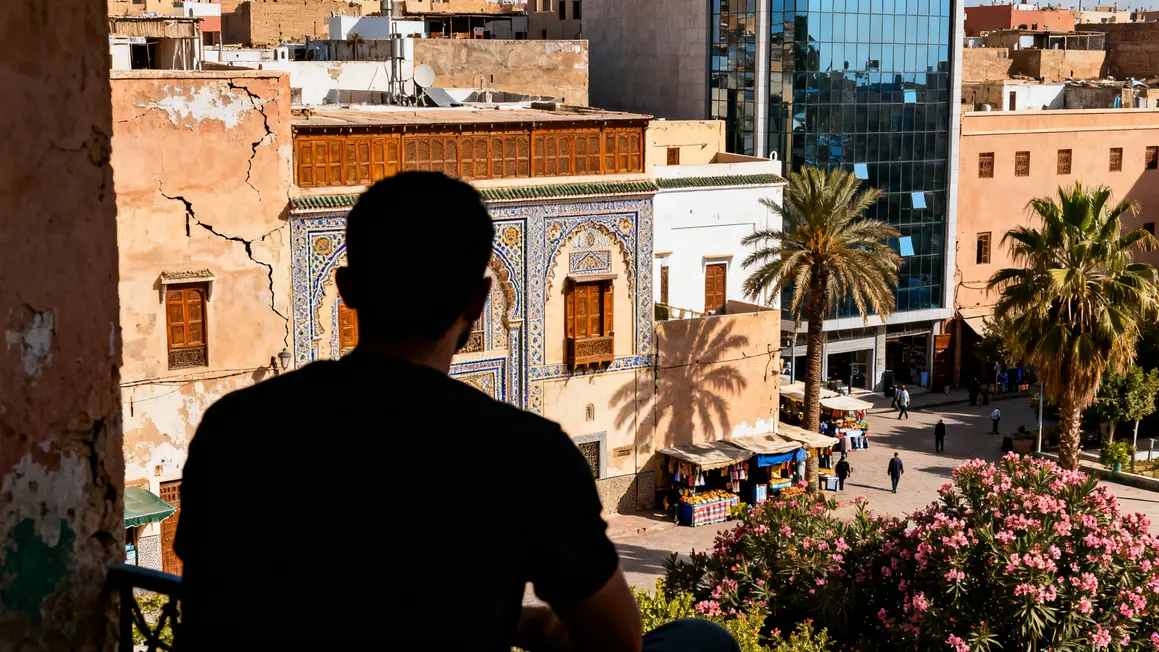 silhouette devant ville marocaine riads immeubles modernes