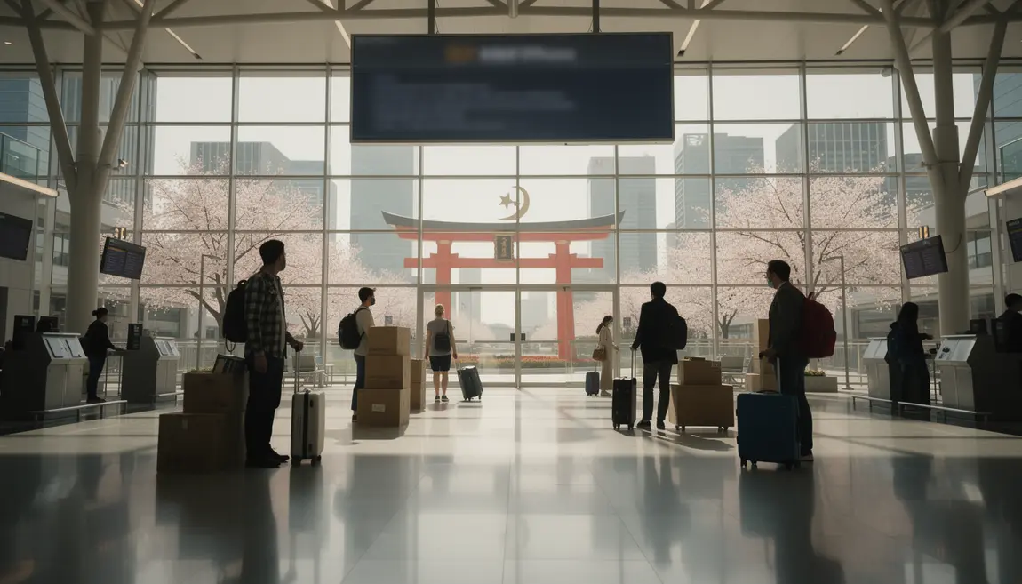 aeroport demenagement japon silhouettes voyageurs panneaux