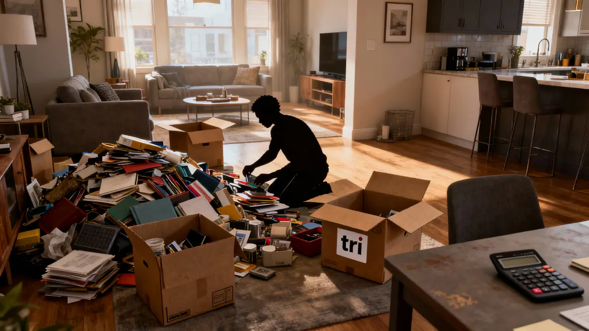 Objets triés cartons déménagement économique