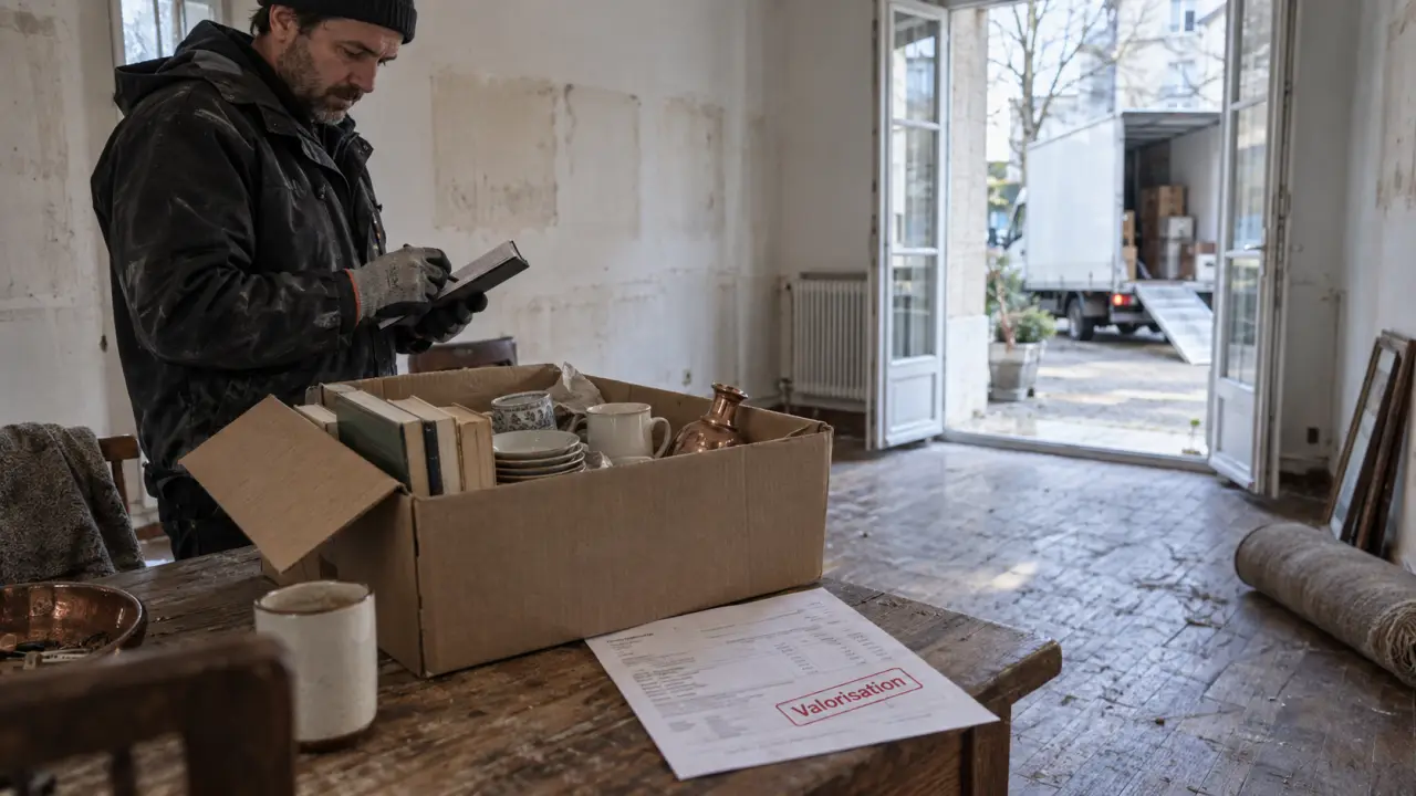 Videur de maison réalisant le tri des biens pour valorisation